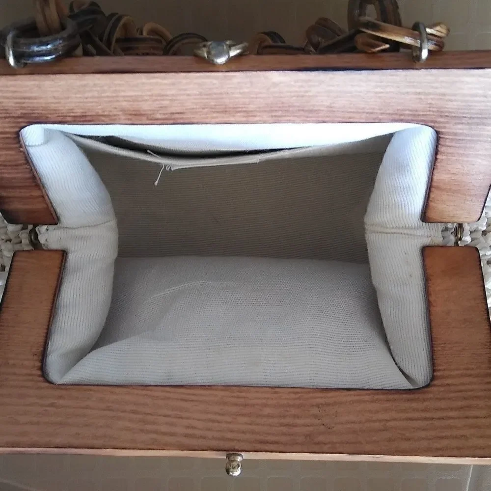 Vintage Crochet Purse with Wood Frame and Handle
